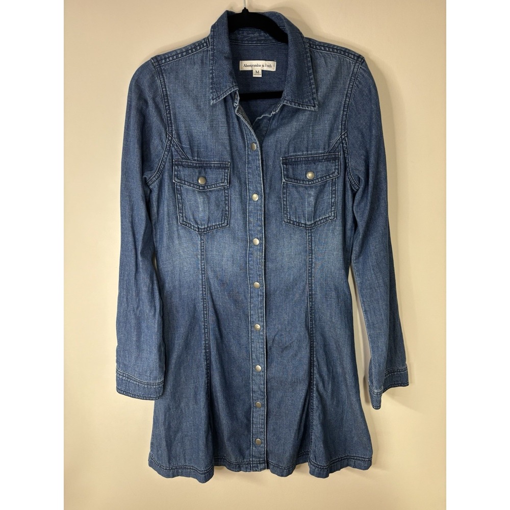 Abercrombie And Fitch Dress Womens Long Sleeve Denim Jean Mini Y2K Snap Flare